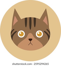 flat cat breed avatar, cute feline face icon, domestic pet cat vector illustration, colorful round kitty portrait, variety of cat breeds in modern minimalistic cartoon style