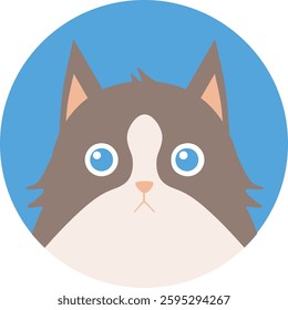 flat cat breed avatar, cute feline face icon, domestic pet cat vector illustration, colorful round kitty portrait, variety of cat breeds in modern minimalistic cartoon style