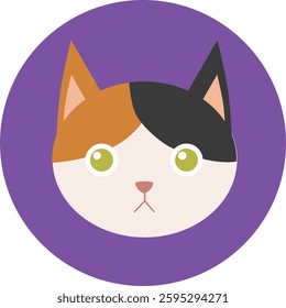 flat cat breed avatar, cute feline face icon, domestic pet cat vector illustration, colorful round kitty portrait, variety of cat breeds in modern minimalistic cartoon style