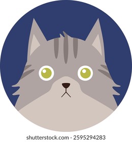 flat cat breed avatar, cute feline face icon, domestic pet cat vector illustration, colorful round kitty portrait, variety of cat breeds in modern minimalistic cartoon style