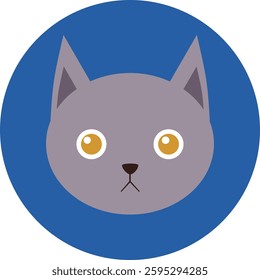 flat cat breed avatar, cute feline face icon, domestic pet cat vector illustration, colorful round kitty portrait, variety of cat breeds in modern minimalistic cartoon style