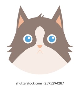 flat cat breed avatar, cute feline face icon, domestic pet cat vector illustration, colorful round kitty portrait, variety of cat breeds in modern minimalistic cartoon style