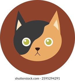 flat cat breed avatar, cute feline face icon, domestic pet cat vector illustration, colorful round kitty portrait, variety of cat breeds in modern minimalistic cartoon style