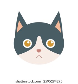 flat cat breed avatar, cute feline face icon, domestic pet cat vector illustration, colorful round kitty portrait, variety of cat breeds in modern minimalistic cartoon style