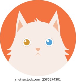 flat cat breed avatar, cute feline face icon, domestic pet cat vector illustration, colorful round kitty portrait, variety of cat breeds in modern minimalistic cartoon style