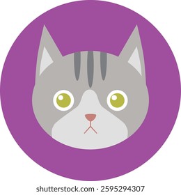 flat cat breed avatar, cute feline face icon, domestic pet cat vector illustration, colorful round kitty portrait, variety of cat breeds in modern minimalistic cartoon style