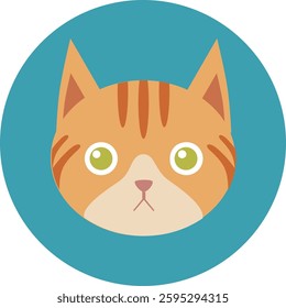 flat cat breed avatar, cute feline face icon, domestic pet cat vector illustration, colorful round kitty portrait, variety of cat breeds in modern minimalistic cartoon style