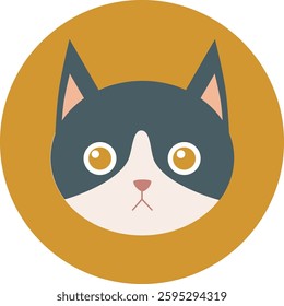 flat cat breed avatar, cute feline face icon, domestic pet cat vector illustration, colorful round kitty portrait, variety of cat breeds in modern minimalistic cartoon style