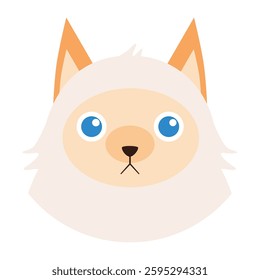 flat cat breed avatar, cute feline face icon, domestic pet cat vector illustration, colorful round kitty portrait, variety of cat breeds in modern minimalistic cartoon style