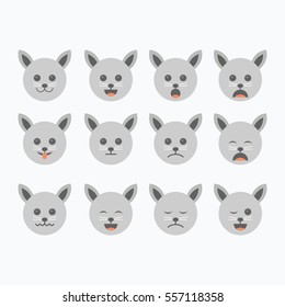 Flat Cat Emoticons. Cat expressions. Pet Face.