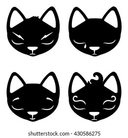 Flat cat face icons isolated on white background