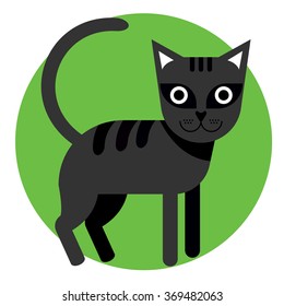 flat cat on green circle. vector illustration 