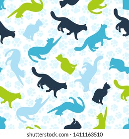 Flat Cat Vector Seamless Pattern And Background