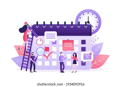 Flat Catroon Illustration With Planning People. Flat Vector Illustration. Organize Agenda.