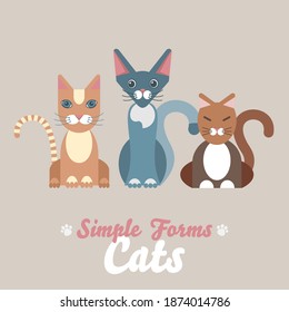 Flat cats isolated vector set. Cartoon illustration domestic cats logo icons. Art symbol constructor fun adorable pets. Sign flat style portrait silhouette modern different abstract friendly cute cat