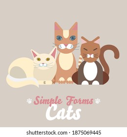 Flat cats isolated vector set. Cartoon illustration domestic cats logo icons. Art symbol constructor fun adorable pets. Sign flat style portrait silhouette modern different abstract friendly cute cat