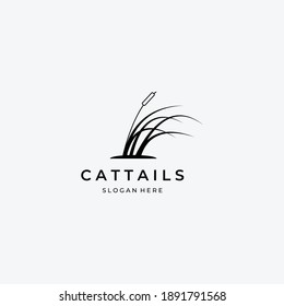 Flat Cattail Logo Vector Design Vintage Illustration, Floral Inspiration, Clever Reed Logo