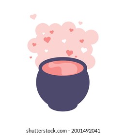 Flat cauldron with love potion vector illustration