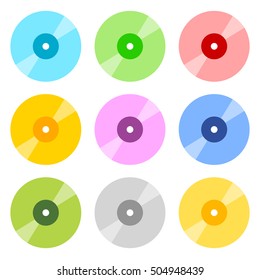 Flat CD, DVD icons in 9 color