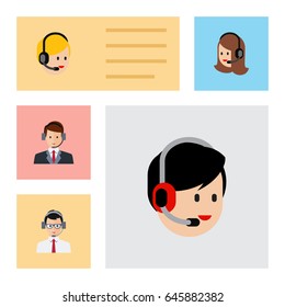 Flat Center Set Of Service, Hotline, Call Center And Other Vector Objects. Also Includes Help, Service, Human Elements.