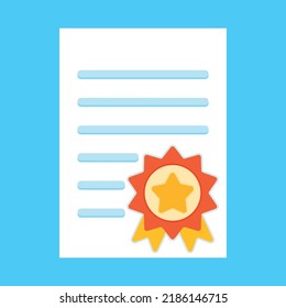 Flachzertifikat-Vektorsymbole mit dem Goldenen Medaillenpreis mit Stern im modernen Flachstil auf weißem Hintergrund