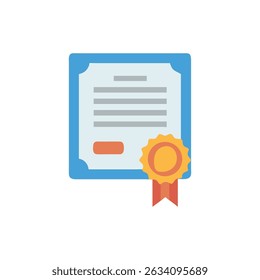 Flat certificate document with seal and ribbon graphic illustration