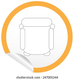 Flat chair icon on sticker for floor plan outline. Line editable EPS10 vector furniture  illustration. View from above