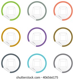Flat chair icons on sticker for floor plan outline. Line EPS10 vector furniture illustration. View from above