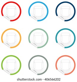 Flat chair icons on sticker for floor plan outline. Line EPS10 vector furniture illustration. View from above