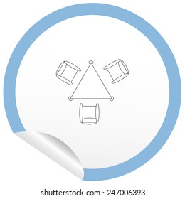 Flat chair and table icon on sticker for floor plan outline. Line editable EPS10 vector furniture illustration. View from above
