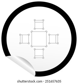 Flat chair and table icon on sticker for floor plan outline. Line editable EPS10 vector furniture illustration. View from above
