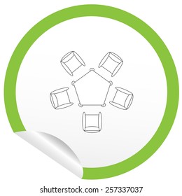 Flat chair and table icon on sticker for floor plan outline. Line editable EPS10 vector furniture illustration. View from above