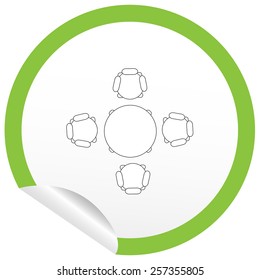 Flat chair and table icon on sticker for floor plan outline. Line editable EPS10 vector furniture illustration. View from above