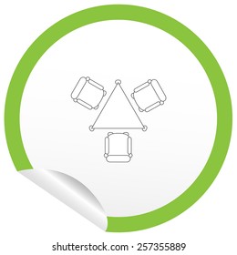 Flat chair and table icon on sticker for floor plan outline. Line editable EPS10 vector furniture illustration. View from above