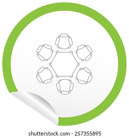 Flat chair and table icon on sticker for floor plan outline. Line editable EPS10 vector furniture illustration. View from above
