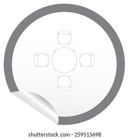 Flat chair and table icon on sticker for floor plan outline. Line editable EPS10 vector furniture illustration. View from above