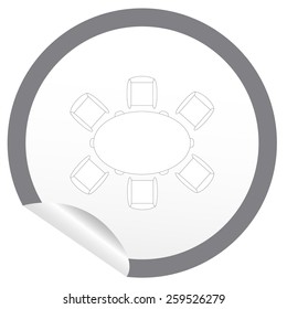 Flat chair and table icon on sticker for floor plan outline. Line editable EPS10 vector furniture illustration. View from above