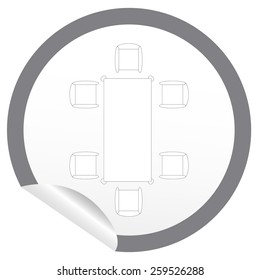 Flat chair and table icon on sticker for floor plan outline. Line editable EPS10 vector furniture illustration. View from above