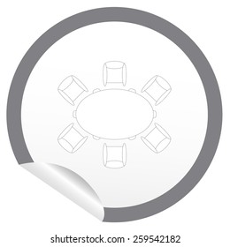 Flat chair and table icon on sticker for floor plan outline. Line editable EPS10 vector furniture illustration. View from above