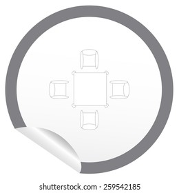 Flat chair and table icon on sticker for floor plan outline. Line editable EPS10 vector furniture illustration. View from above