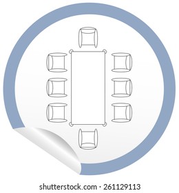 Flat chair and table icon on sticker for floor plan outline. Line editable EPS10 vector furniture illustration. View from above 