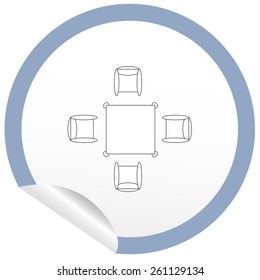 Flat chair and table icon on sticker for floor plan outline. Line editable EPS10 vector furniture illustration. View from above 