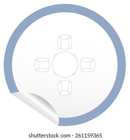 Flat chair and table icon on sticker for floor plan outline. Line editable EPS10 vector furniture illustration. View from above