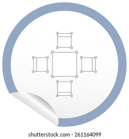 Flat chair and table icon on sticker for floor plan outline. Line editable EPS10 vector furniture illustration. View from above