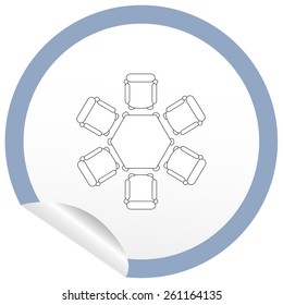 Flat chair and table icon on sticker for floor plan outline. Line editable EPS10 vector furniture illustration. View from above