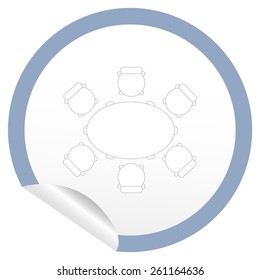 Flat chair and table icon on sticker for floor plan outline. Line editable EPS10 vector furniture illustration. View from above