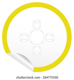 Flat chair and table icon on sticker for floor plan outline. Line editable EPS10 vector furniture illustration. View from above