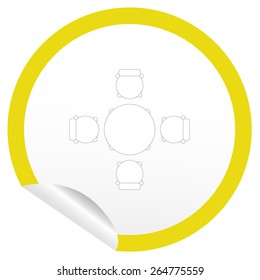 Flat chair and table icon on sticker for floor plan outline. Line editable EPS10 vector furniture illustration. View from above