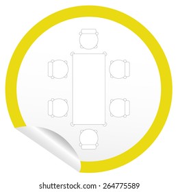 Flat chair and table icon on sticker for floor plan outline. Line editable EPS10 vector furniture illustration. View from above