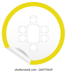 Flat chair and table icon on sticker for floor plan outline. Line editable EPS10 vector furniture illustration. View from above